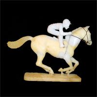 Stunningly Spirited White-Jade Jockey Pushes His Race Horse for the Finish Line