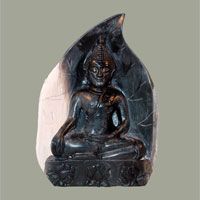 Traditional Sukhothai Buddha With  "Earth  Witness"  Mudra, Backed on a Bodi Leaf