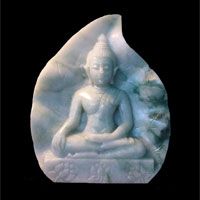 Striking Sukhothai Buddha With "Earth  Witness" Mudra, Backed On a Bodi Leaf