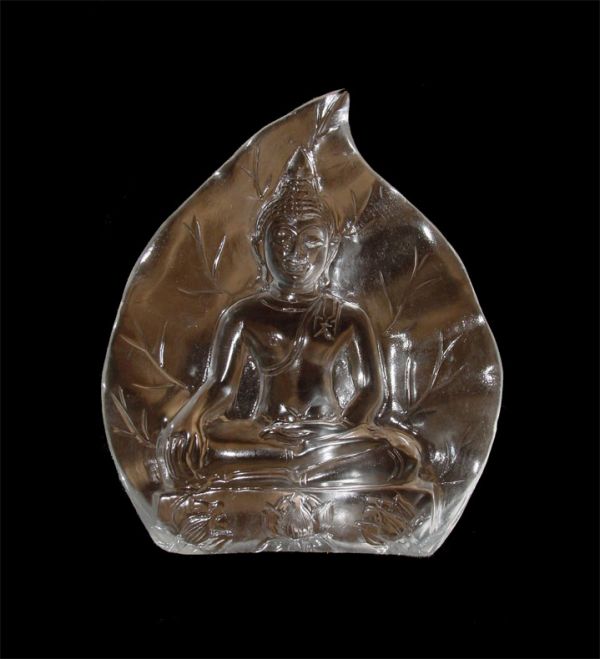 Conventional Sukhothai Buddha With "Earth  Witness"  Mudra, Backed On a Bodi Leaf