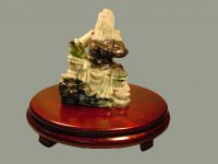 SOLD: Pensive QUAN OH (God of Justice ) Studying His Translucent Book: Green Burma Jadeite