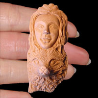 Trendy Cameo: American Indian Woman Face Over Wolf Face